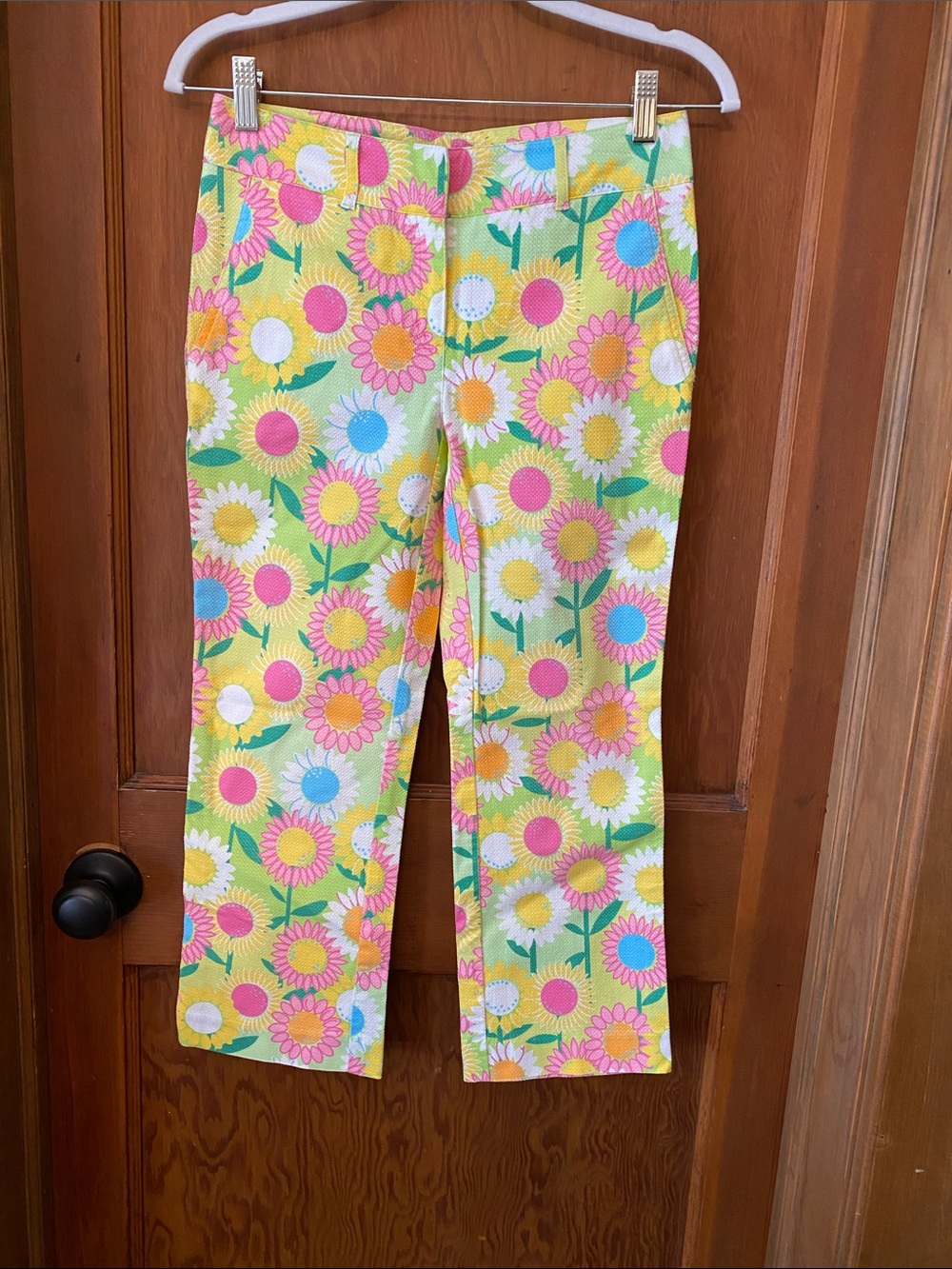 Lilly Pulitzer Yellow Floral Capris with Pink, Blue & Green Accents